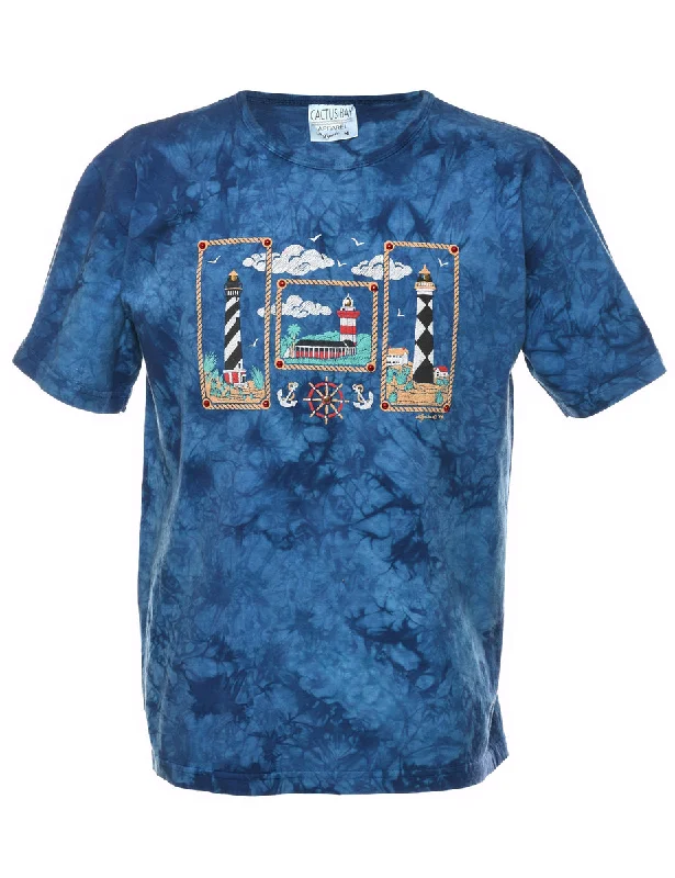 YEAR-End Clearance Tie Dye Design Blue Nautical Printed T-shirt - M