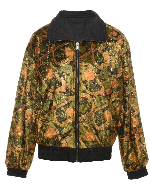 TIME-Limited Offer Floral & Paisley Pattern Orange & Green Nylon Jacket - L