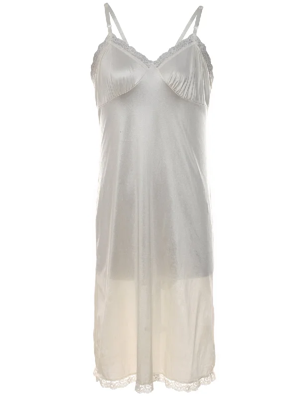 stylish coatOff-White Lace Trim Slip Dress - M