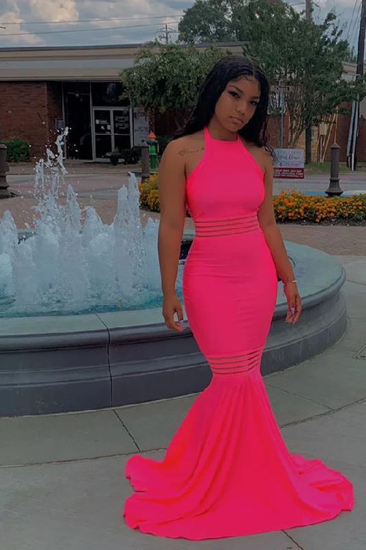 Shop and Save Simple Sleeveless Floor Length Pink Mermaid Prom Dresses