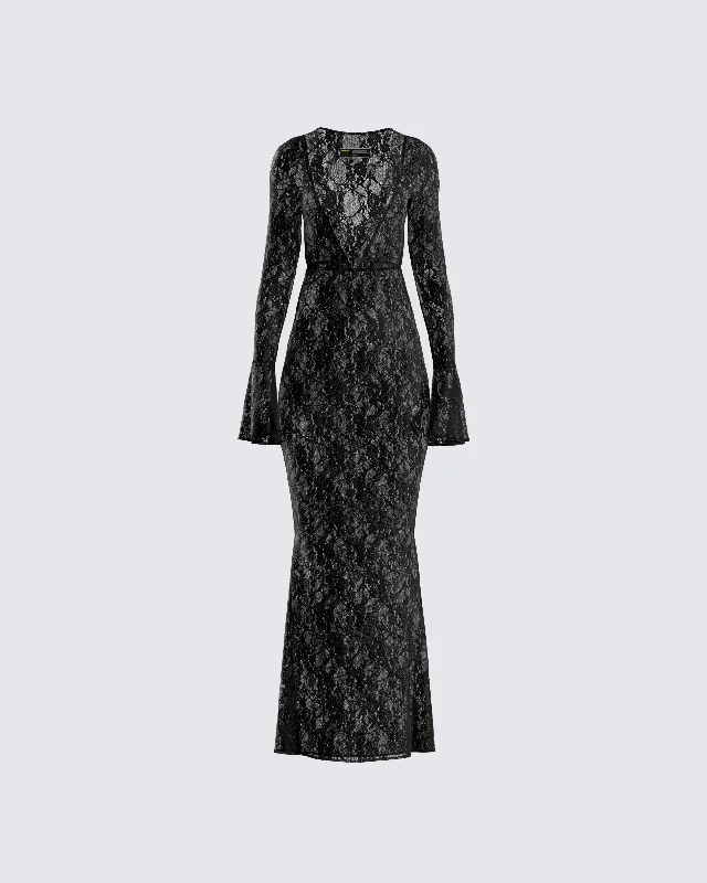 casual shift dressLilith Black Lace Maxi Dress