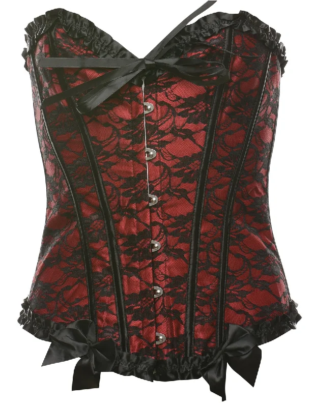 Deal of the Day Red & Black 1990s Lace Corset - S