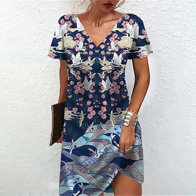 satin midi dressVintage Casual Printed Dress