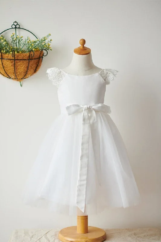 trendy wrap dressCute A-Line White Flower Girl Dress