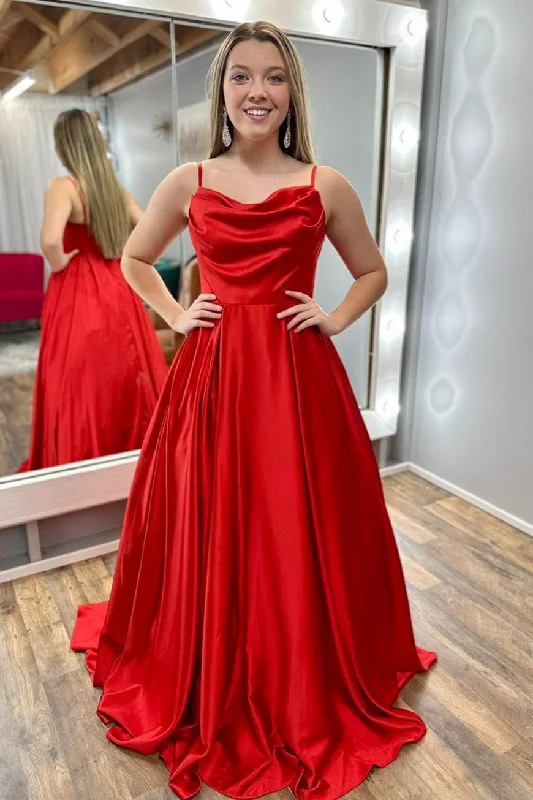 Lowest Prices lace-up dressRed Satin Cowl Neck Spaghetti Straps A-line Long Prom Dress Lowest Prices lace-up dressRed Satin Cowl Neck Spaghetti Straps A-line Long Prom Dress