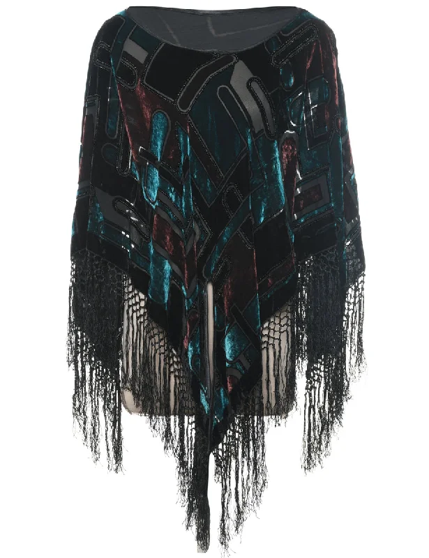 Big Discounts Classic Velvet Fringed Poncho - L