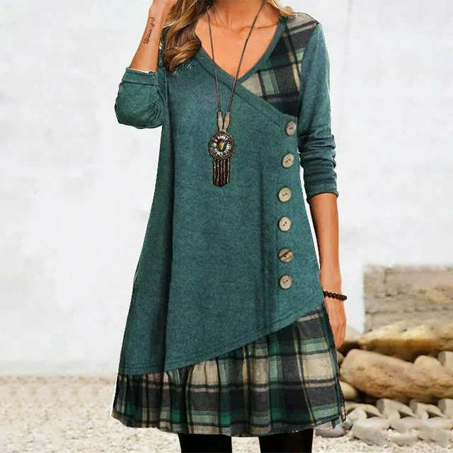 luxury dressIrregular Plaid Patchwork Dress