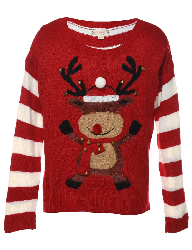 premium coatReindeer Design Red & White Christmas Jumper - L