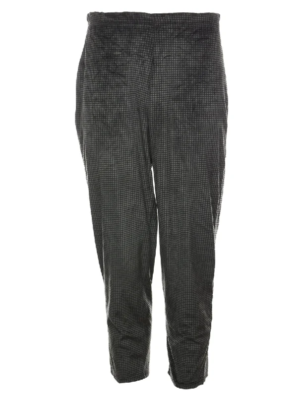 Act Fast Dogtooth Design Black & Green Velour Trousers - W24 L27