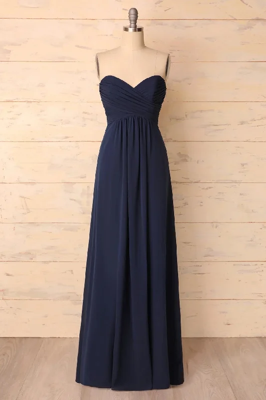 trendy dressElegant Sweetheart Pleated Navy Blue Bridesmaid Dress