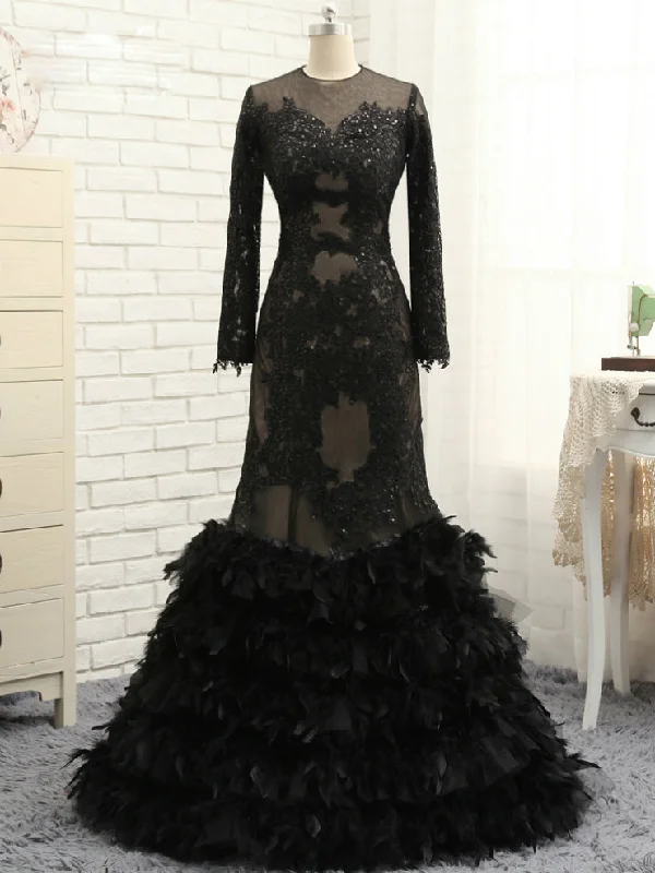 Deal Frenzy Long Sleeve Prom Dresses Mermaid Plume Long Black Prom Dress Sexy Evening Dress JKL1356 Deal Frenzy Long Sleeve Prom Dresses Mermaid Plume Long Black Prom Dress Sexy Evening Dress JKL1356