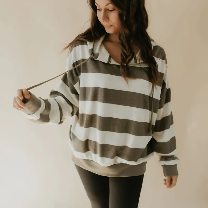 Overstock minimaStriped Hooded Sweatshirt - Olive
