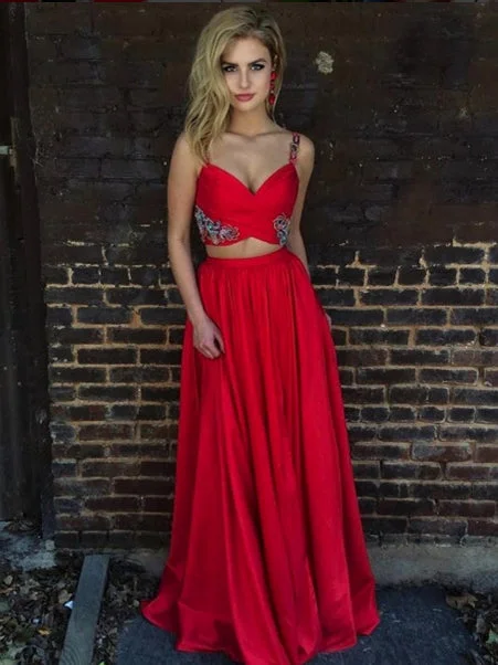 Special Offer Two Piece Prom Dresses Spaghetti Straps A-line Appliques Long Red Prom Dress JKL770 Special Offer Two Piece Prom Dresses Spaghetti Straps A-line Appliques Long Red Prom Dress JKL770