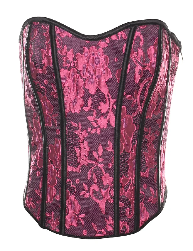 Steals and Deals Jacquard Pattern & Lace Pink Classic Corset - M