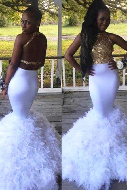 New Arrival Mermaid Halter Sleeveless Appliques Floor-Length Prom Party Gowns
