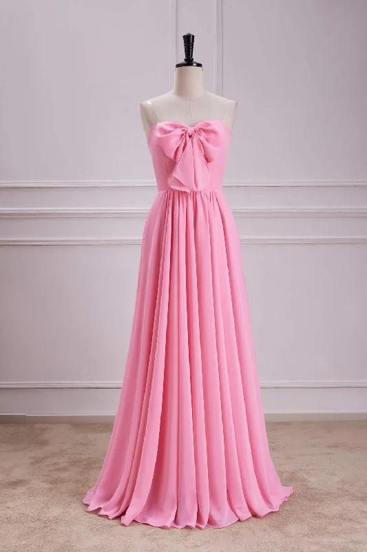 trendy dressCandy Pink Strapless A-line Long Bridesmaid Dress with Bow