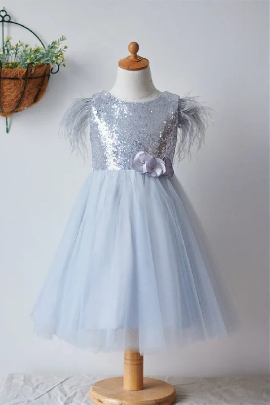 flowy maxi dressSmokey Blue Sequined Flower Girl Dress