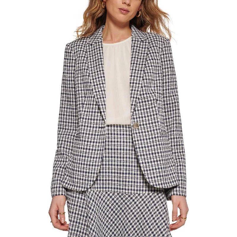 faux fur coatWomens Plaid Collar One-Button Blazer