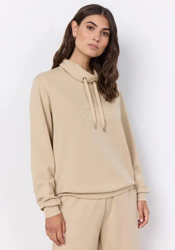 Huge Discounts stylish hoodie for womenSoyaconcept Banu Drawstring Neckline Sweatshirt, Sand
