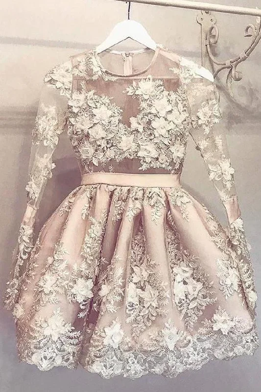 Limited Quantity Cute Long Sleeve Homecoming Dress Hand-Made Flower Short Prom Dress Party Dress ANN289 Limited Quantity Cute Long Sleeve Homecoming Dress Hand-Made Flower Short Prom Dress Party Dress ANN289