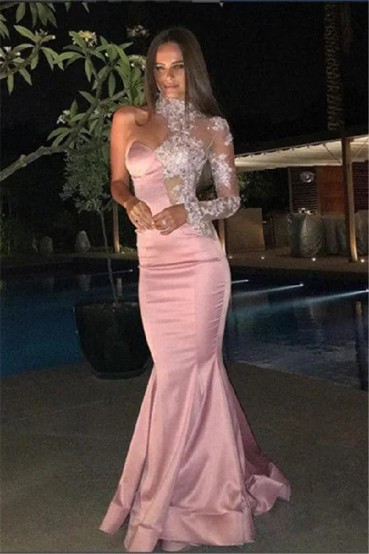 Today's Special One-Shoulder Gorgeous High-Neck Mermaid Lace Evening Dress