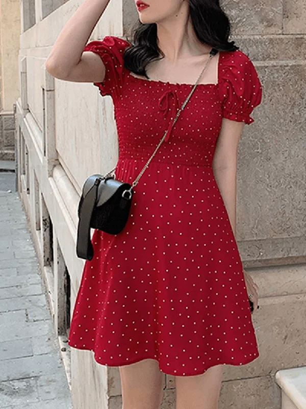 casual dressPuff Sleeve Floral Leisure Summer Holiday Dress for Women