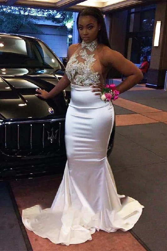 Closeout Chic Halter Appliques Top Mermaid Long Prom Dresses