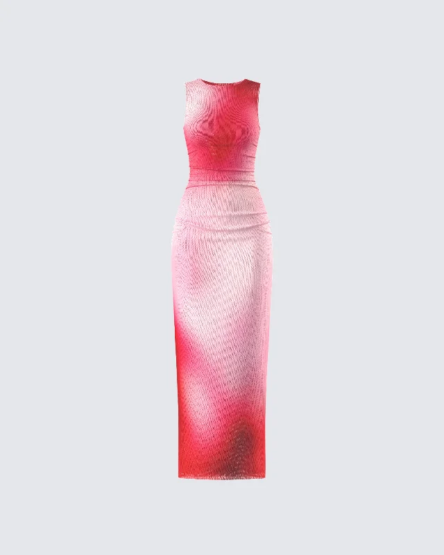 tiered dressAldina Red Print Mesh Maxi Dress