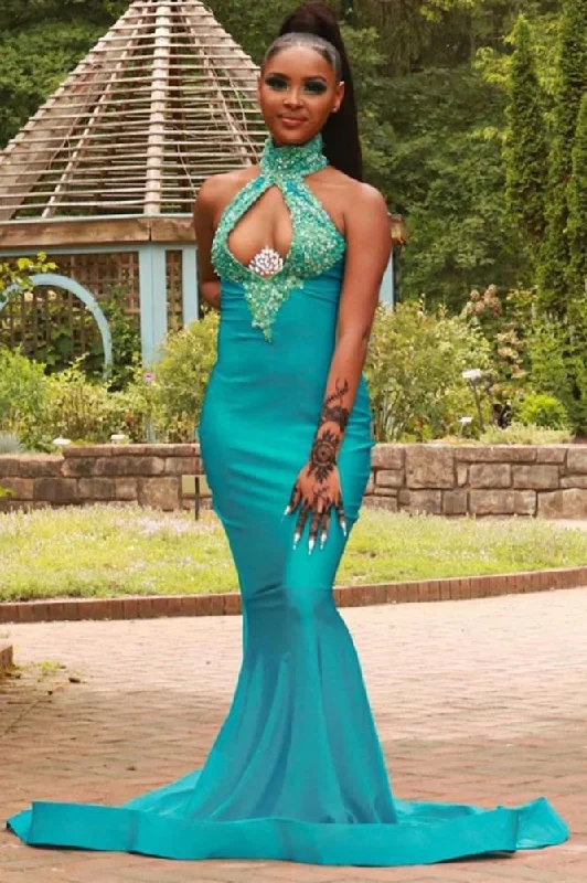 Shop and Save Halter Mermaid long Evening Dress party wear
