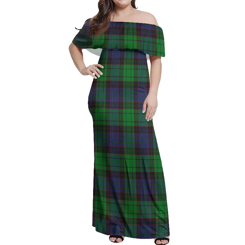 Last Chance Stewart Old Modern Tartan Off Shoulder Long Dress