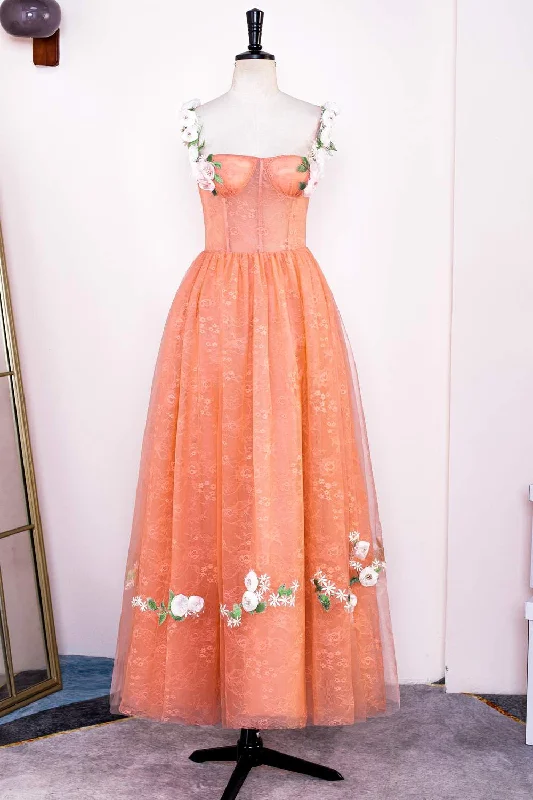 Online Specials ruffle dressOrange Floral Straps A-line Embroidery Tea-Length Prom Dress Online Specials ruffle dressOrange Floral Straps A-line Embroidery Tea-Length Prom Dress