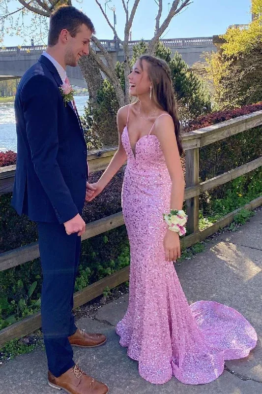 YEAR-End Clearance wrap-around dressPink Sequin Plunge V Mermaid Long Prom Dress