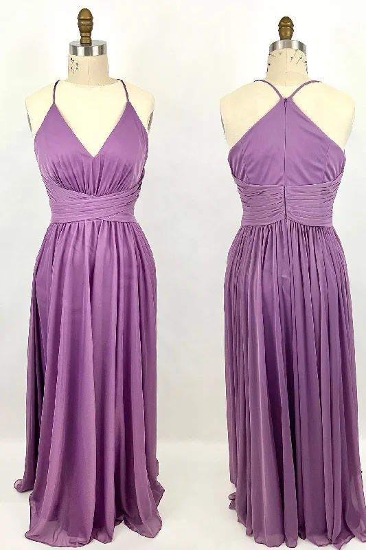 Steals and Deals draped dressPurple Straps A-line Long Bridesmaid Dress