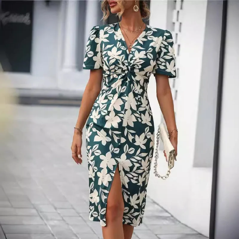 romantic dressEuropean And American Women's Clothing Printed V-neck Dress