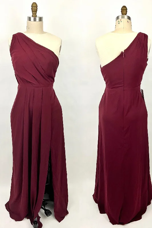 Exclusive Offers cocktail party dressRuched Wine Red One Shoulder A-line Long Bridesmaid Dress Exclusive Offers cocktail party dressRuched Wine Red One Shoulder A-line Long Bridesmaid Dress