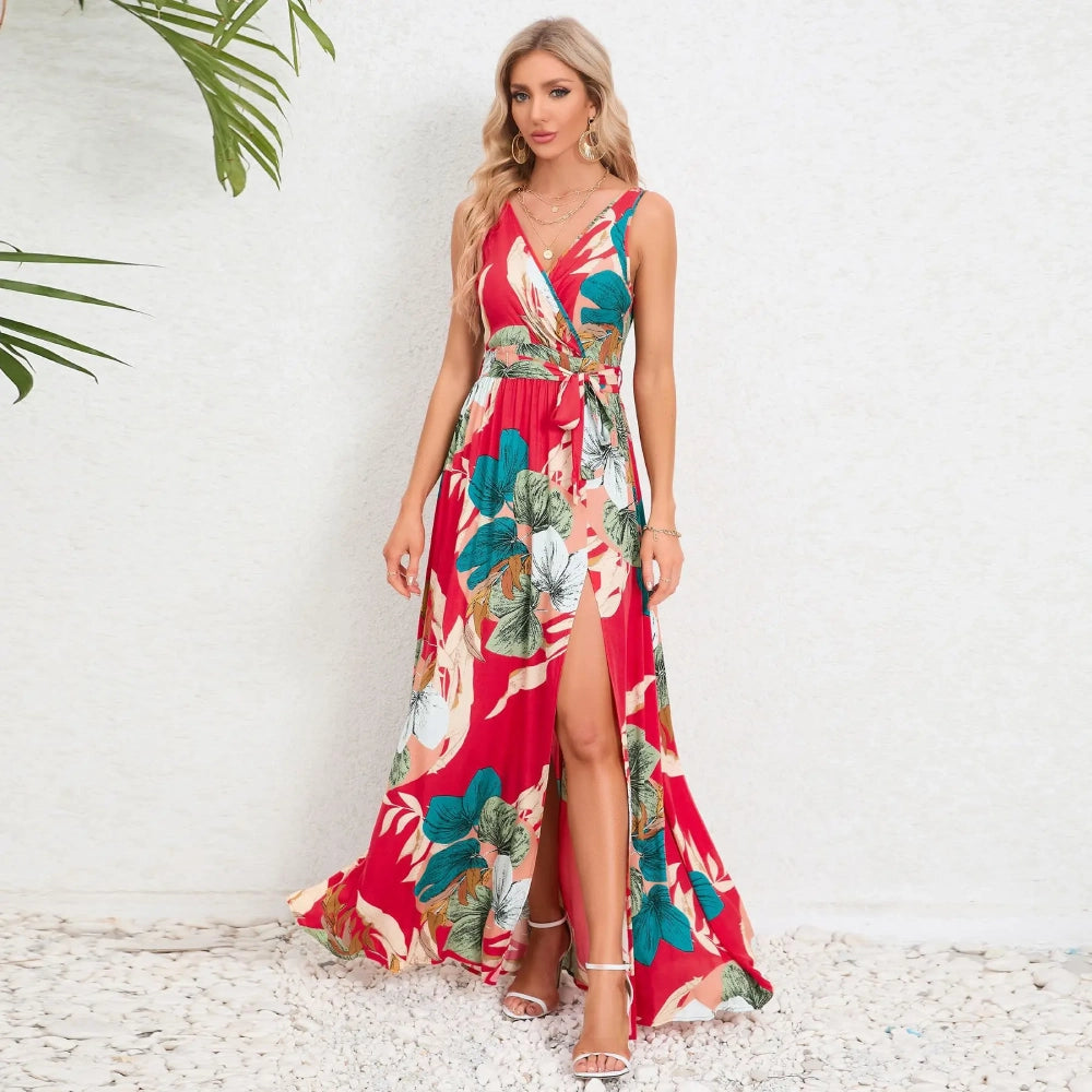 chic dressElegant Summer V-Neck Paisley Maxi Dress