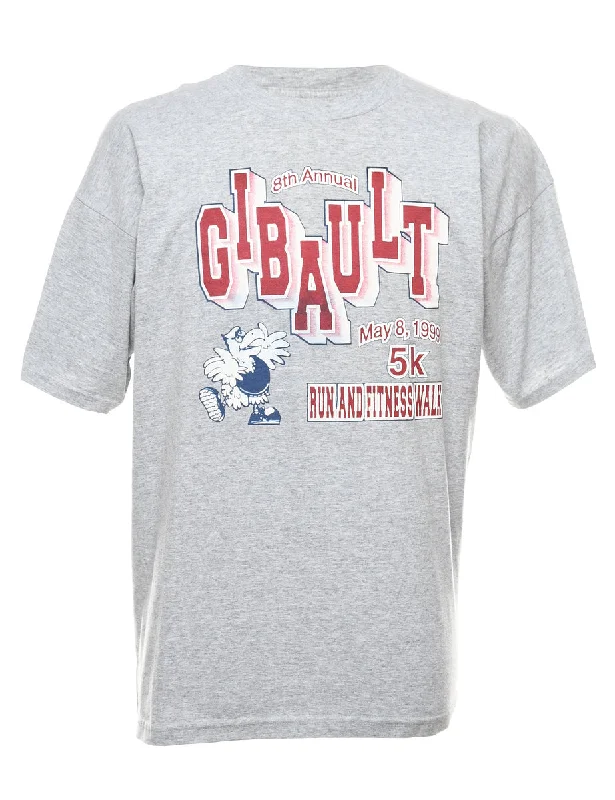Crazy Deals Light Grey & Maroon Gibault Printed T-shirt - XL