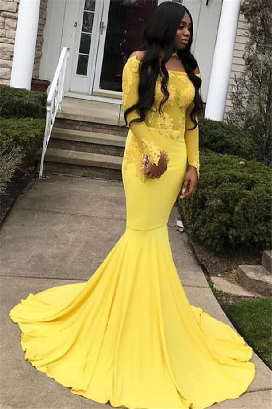 Super Sale Gorgeous Off-the-Shoulder Long Sleevess Appliques Mermaid Floor-Length Prom Dresses Super Sale Gorgeous Off-the-Shoulder Long Sleevess Appliques Mermaid Floor-Length Prom Dresses