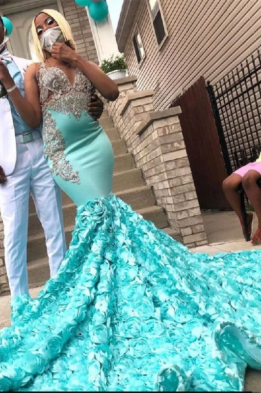 Buy Now Charming V-Neck 3DFloral Print Mermaid Evening Gown Sweep/Trumpt Train