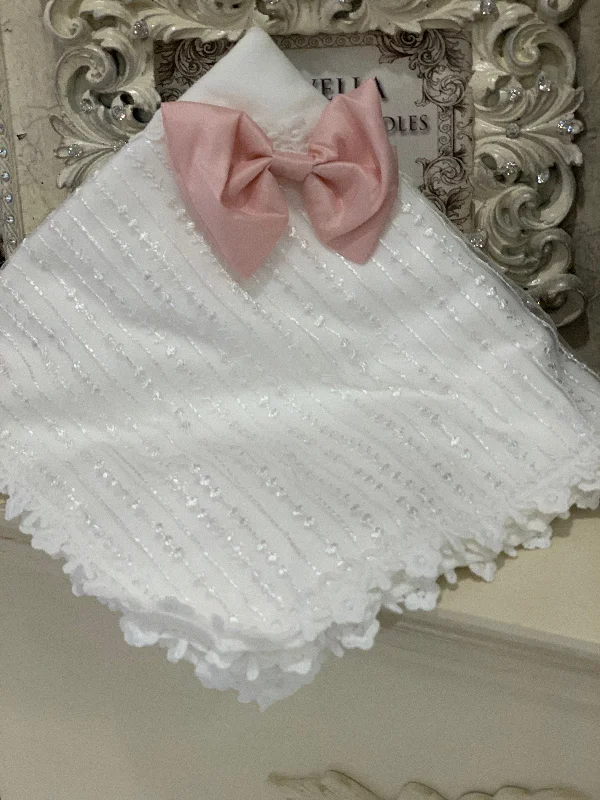 flowy evening dressAntique White Blanket with Bow