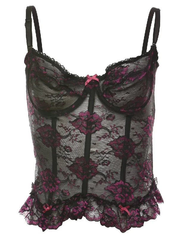 Friends and Family Sale Black & Pink 1990s Lace Corset - S