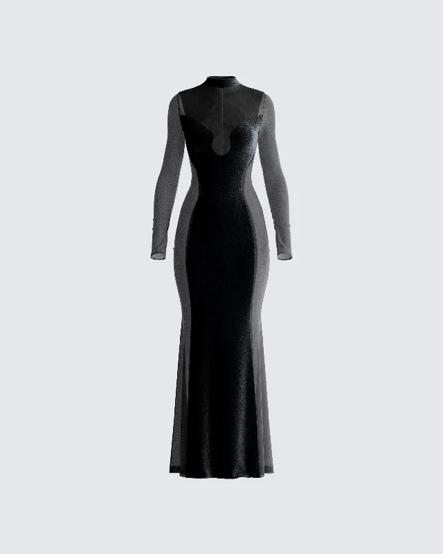 mini dressWilma Black Velvet Paneled Gown