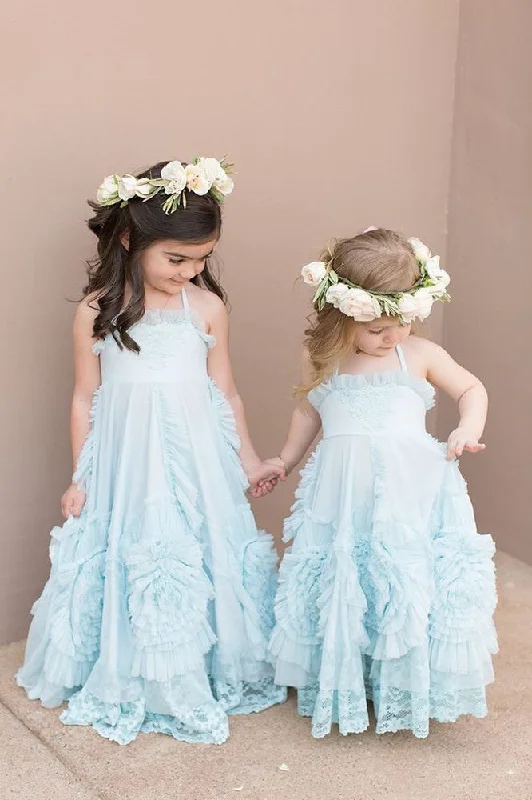 evening dressPrincess Bohemian Beach Light Sky Blue Flower Girl Dress