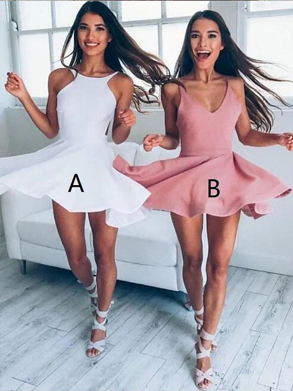 Deal Zone White Stain Halter Simple Homecoming Dresses Backless Graduation Dress AN2209 Deal Zone White Stain Halter Simple Homecoming Dresses Backless Graduation Dress AN2209