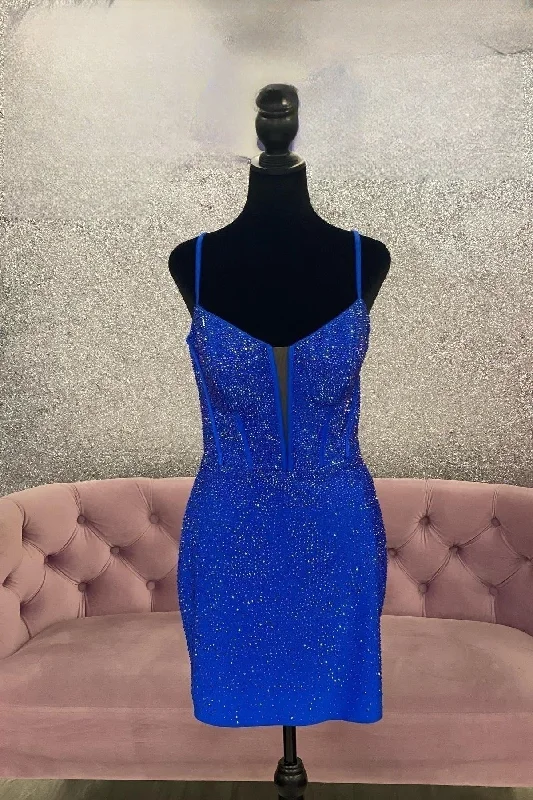 Incredible Offers one-shoulder dressRoyal Blue Beaded Sheath Deep V Neck Homecoming Dress Incredible Offers one-shoulder dressRoyal Blue Beaded Sheath Deep V Neck Homecoming Dress