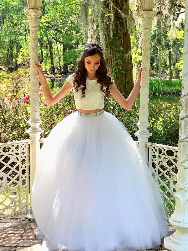 YEAR-End Sale Two Piece Prom Dresses Off-the-shoulder A-line Floor-length Long White Prom Dress JKL751 YEAR-End Sale Two Piece Prom Dresses Off-the-shoulder A-line Floor-length Long White Prom Dress JKL751