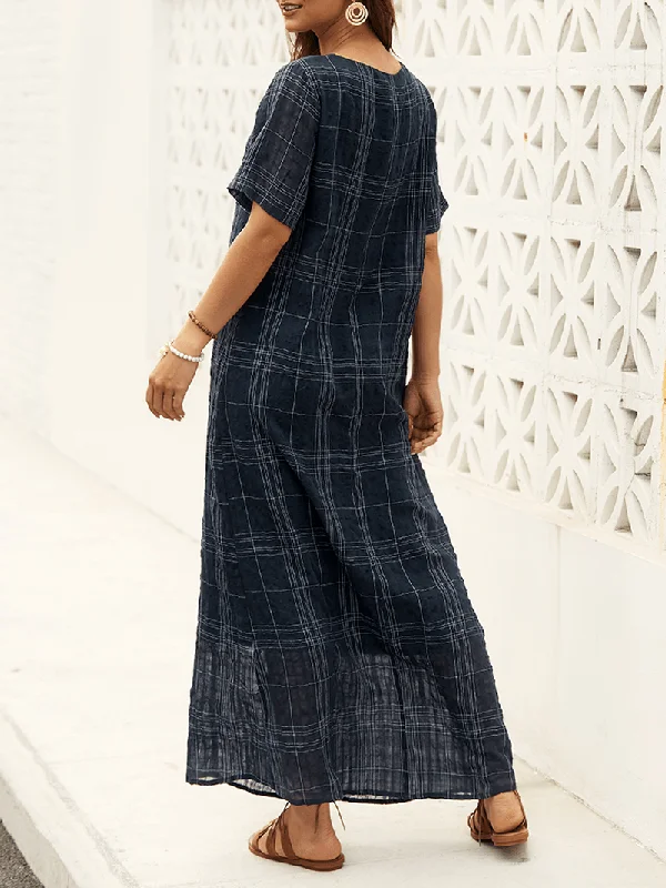 elegant evening dressPlaid Loose Summer Maxi Dress