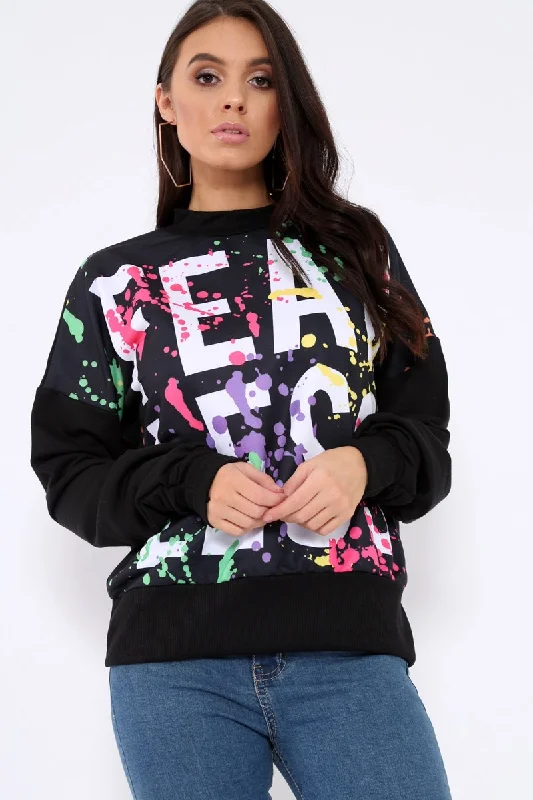 slim pullover sweaterBlack Fearless Paint Splatter Sweatshirt - Eliza