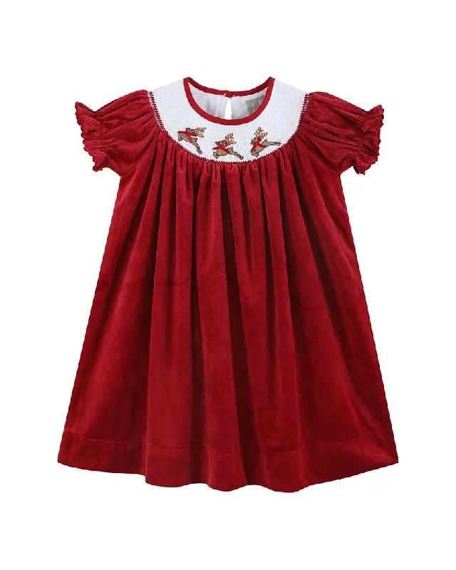 elegant dressLil Cactus Velour Reindeer Smocked Bishop Dress