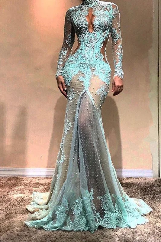 Limited Availability Gorgeous Long Sleeves Mermaid Evening Dress Lace Formal Dress